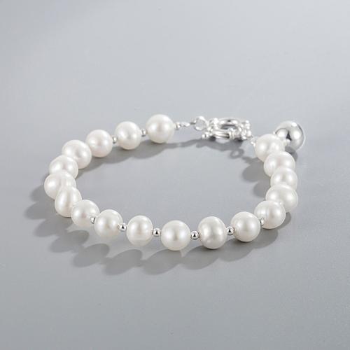 Pearl Sterling Silver Bracelets, 925 Sterling Silver, with Freshwater Pearl, fashion jewelry & for woman Approx 18 cm [