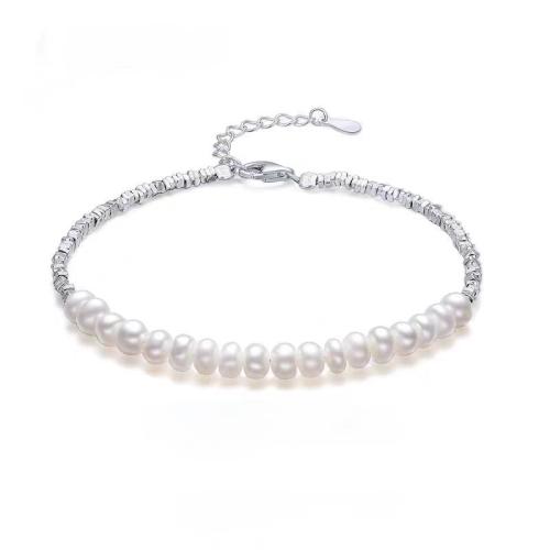 Pearl Sterling Silver Bracelets, 925 Sterling Silver, with Freshwater Pearl, with 5cm extender chain, fashion jewelry & for woman Approx 15 cm [