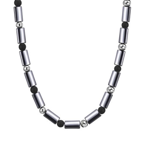 Gemstone Necklaces, 304 Stainless Steel, with Hematite & Agate, polished, fashion jewelry & for man Approx 45-50 cm 