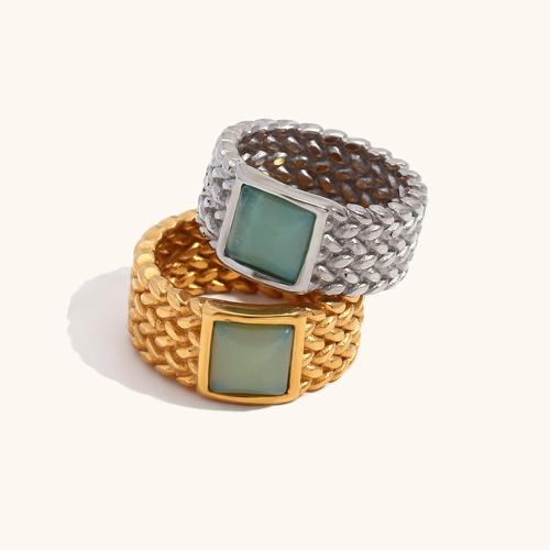 Gemstone Stainless Steel Finger Ring, 304 Stainless Steel, with Natural Stone, Vacuum Ion Plating, fashion jewelry & for woman 