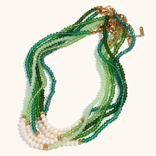 Collier de perles cristal d'eau douce, avec perle d'eau douce cultivée & Acier inoxydable 304, avec 5cm chaînes de rallonge, bijoux de mode & pour femme, plus de couleurs à choisir Environ 40 cm, Vendu par brin