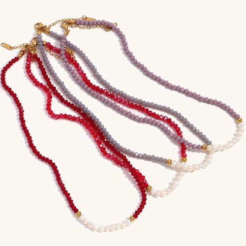 Collar de Perlas Freshwater y Cristales, Cristal, con Perlas cultivadas de agua dulce, con 5cm extender cadena, Joyería & para mujer, más colores para la opción, longitud:aproximado 40 cm, Vendido por Sarta[