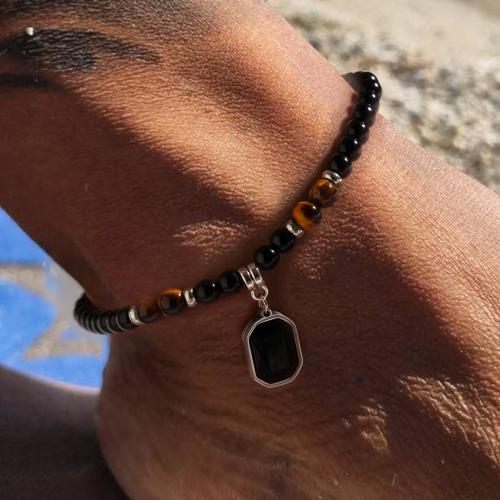 Fashion Jewelry Anklet, alliage de zinc, avec Des billes de verre & Acrylique, avec 5CM chaînes de rallonge, Placage de couleur argentée, différents matériaux pour le choix & styles différents pour le choix & pour homme, plus de couleurs à choisir cm, Vendu par PC