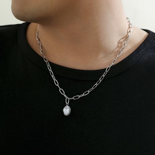 Collier en alliage de zinc, avec perle de plastique, avec 7CM chaînes de rallonge, Placage de couleur argentée, pour homme cm, Vendu par PC[