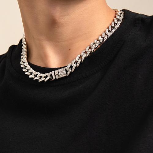 Rhinestone Zinc Alloy Necklace, silver color plated, for man & with rhinestone cm [