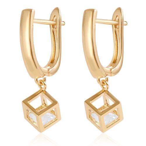 Zinc Alloy Rhinestone Leverback Earring,  Square, gold color plated, for woman & with rhinestone [