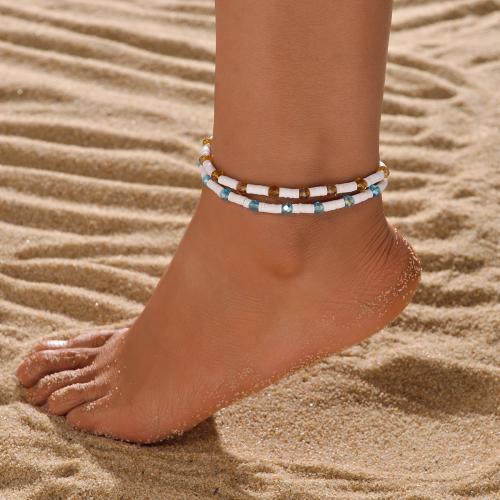 Fashion Jewelry Anklet, argile de polymère, avec cristal, Placage, bijoux de mode, couleurs mélangées é, Vendu par fixé