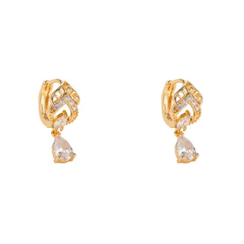 Boucles d'oreilles en laiton zircon cubique pavent, bijoux de mode & pavé de micro zircon & pour femme, Or Vendu par paire[