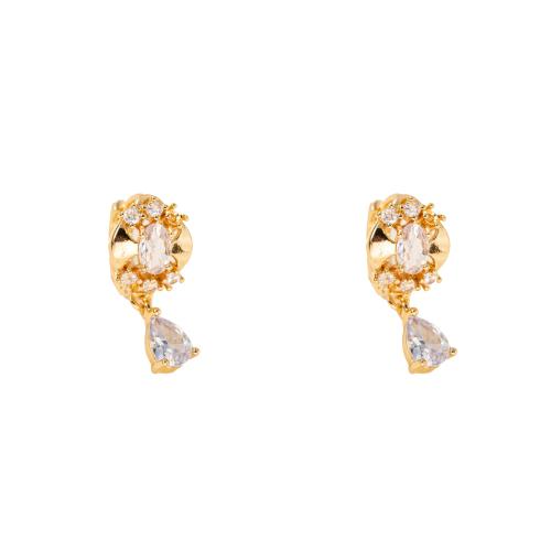 Boucles d'oreilles en laiton zircon cubique pavent, bijoux de mode & pavé de micro zircon & pour femme, Or Vendu par paire[