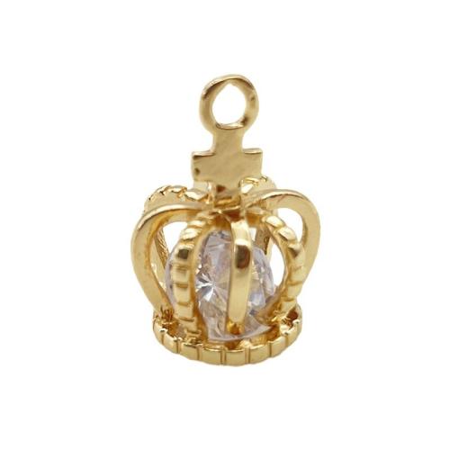 Cubic Zirconia Micro Pave Brass Pendant, Crown, plated, DIY & micro pave cubic zirconia, golden [