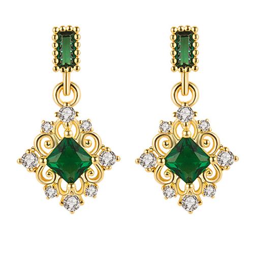 Boucles d'oreilles en laiton zircon cubique pavent, Placage, pavé de micro zircon & pour femme, doré Vendu par paire[