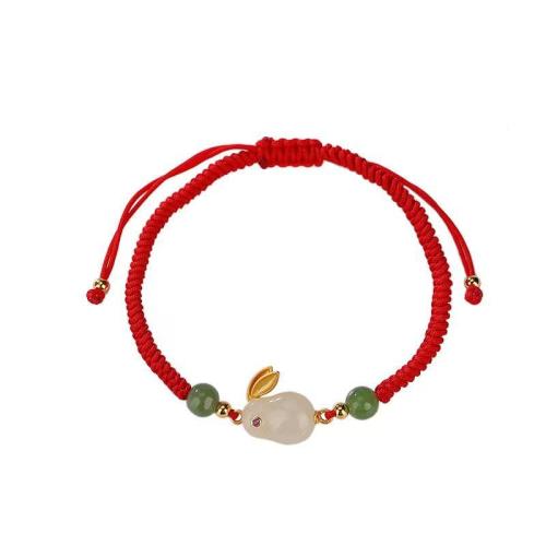 cordón de algodón Pulsera, con Hetian Jade & Ágata roja & aleación de zinc, hecho a mano, diferentes estilos para la opción & para mujer, longitud:aproximado 6-10 Inch, Vendido por UD