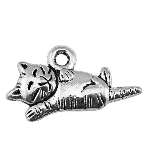 Colgantes Animales de Aleación de Zinc, Gato, chapado en color de plata antigua, Vintage & Joyería & Bricolaje, 20x12mm, Vendido por UD[