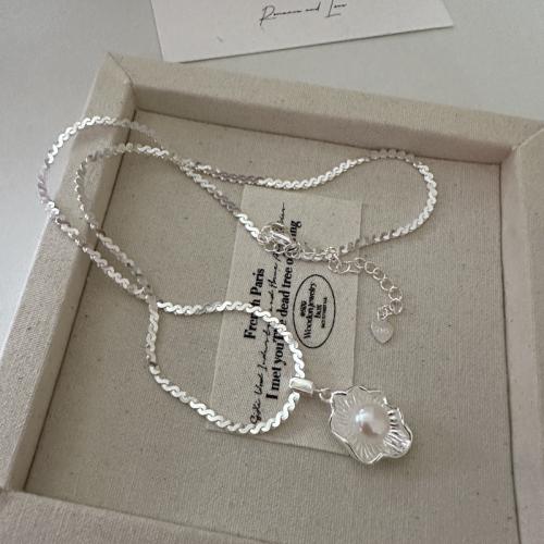 Sterling Silver Pearl Necklace, 925 Sterling Silver, with Freshwater Pearl, with 5cm extender chain, fashion jewelry & for woman Approx 40 cm [