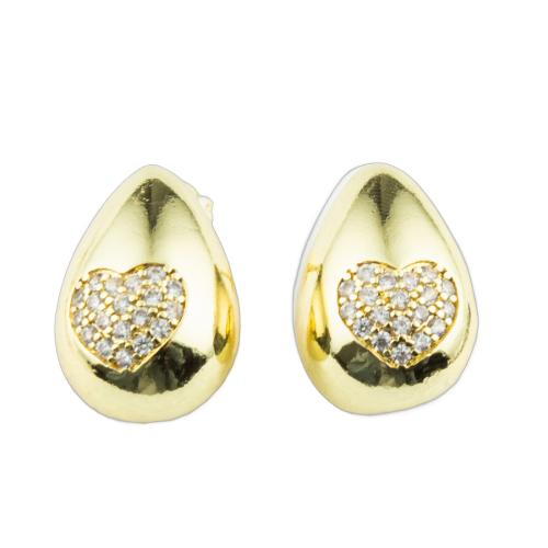 Boucles d'oreilles en laiton zircon cubique pavent, couleur de haute qualité d'or plaqué, bijoux de mode & pavé de micro zircon & pour femme Vendu par paire[