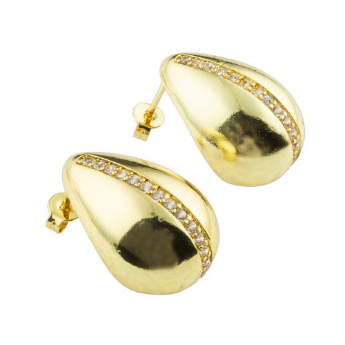 Boucles d'oreilles en laiton zircon cubique pavent, couleur de haute qualité d'or plaqué, bijoux de mode & pavé de micro zircon & pour femme Vendu par paire[