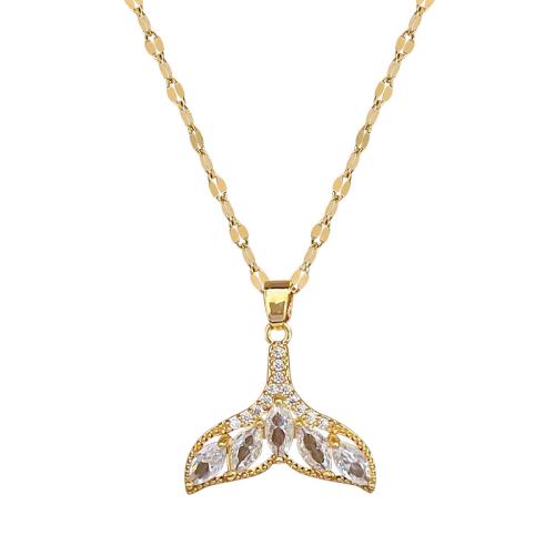 Collier en acier inoxydable Zircon, 304 chaîne en acier inoxydable, avec laiton, avec 5cm chaînes de rallonge, Placage de couleur d'or, bijoux de mode & pavé de micro zircon & pour femme cm, Vendu par PC