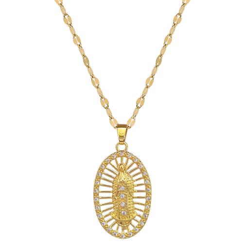 Collier en acier inoxydable Zircon, 304 chaîne en acier inoxydable, avec laiton, avec 5cm chaînes de rallonge, Placage de couleur d'or, bijoux de mode & pavé de micro zircon & pour femme cm, Vendu par PC