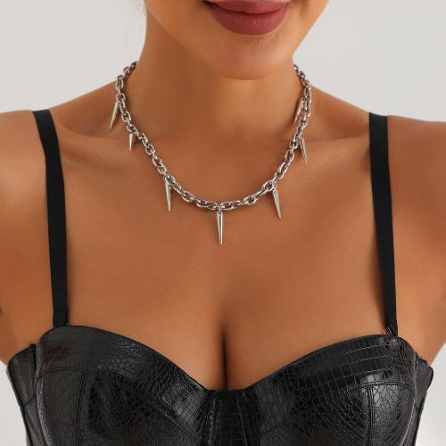 Collier en alliage de zinc, Placage de couleur argentée, pour femme, Vendu par PC[