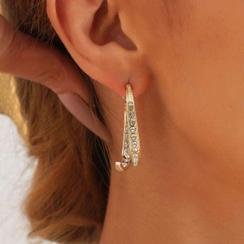 Zinc Alloy Rhinestone Drop Earring, gold color plated, for woman & with rhinestone [