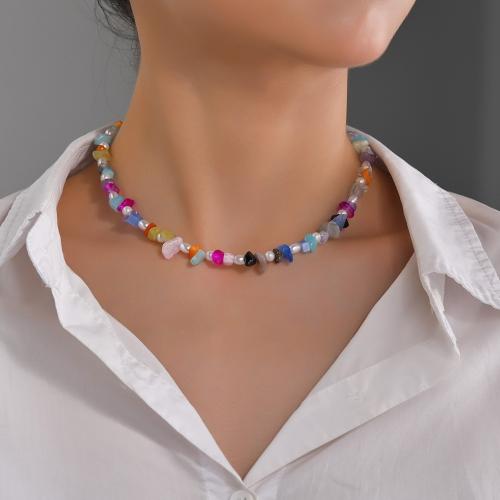 Gemstone Necklaces, with Plastic Pearl & Iron, with 7cm extender chain, plated, fashion jewelry, multi-colored cm 