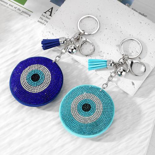 Evil Eye Key Chain, Zinc Alloy, with PU Leather, plated, fashion jewelry & with rhinestone 