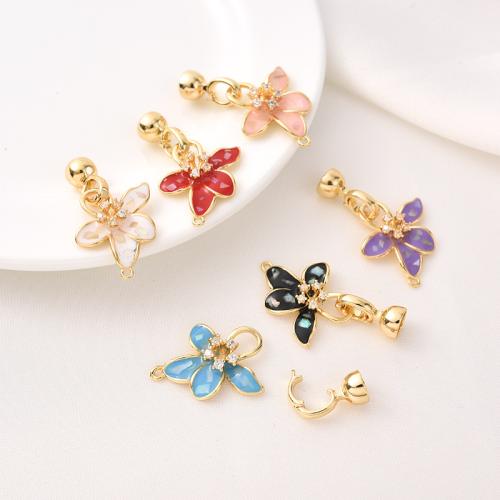 Brass Clasp Findings, petals, plated, DIY & micro pave cubic zirconia & enamel 35mm [