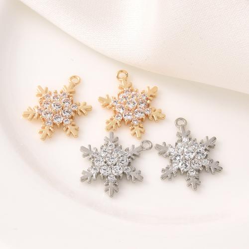 Cubic Zirconia Micro Pave Brass Pendant, Snowflake, plated, DIY & micro pave cubic zirconia 14.5mm [