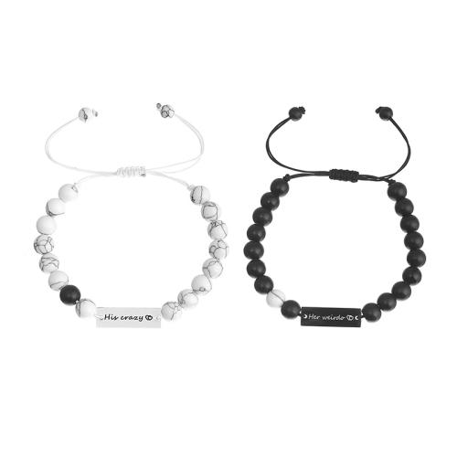 Bracelets en pierres précieuses, Acier inoxydable 304, avec Magnésite & Abrazine Stone & corde en nylon, unisexe & styles différents pour le choix, plus de couleurs à choisir, Vendu par PC[