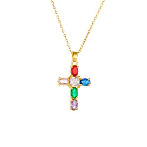 Collier de bijoux de titane, Acier titane, avec Cuivre-Coated-Fer, avec 5cm chaînes de rallonge, Placage, pavé de micro zircon & pour femme, plus de couleurs à choisir cm, Vendu par PC[