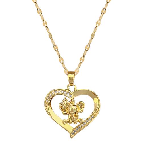 Collier en acier inoxydable Zircon, 304 chaîne en acier inoxydable, avec laiton, avec 5cm chaînes de rallonge, coeur, Placage de couleur d'or, bijoux de mode & pavé de micro zircon & pour femme cm, Vendu par PC