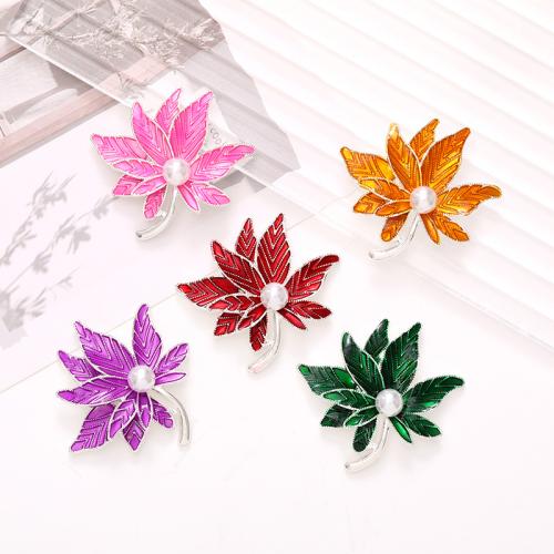 Hair Band Findings, Zinc Alloy, with Plastic Pearl, Maple Leaf, plated, fashion jewelry & enamel & with rhinestone [