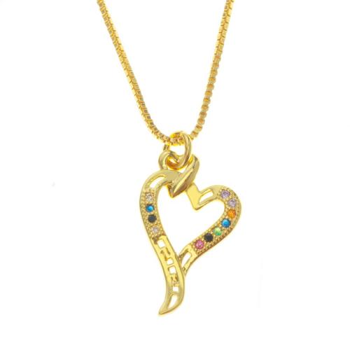 Cubic Zirconia Micro Pave Brass Pendant, Heart, plated & micro pave cubic zirconia, golden [