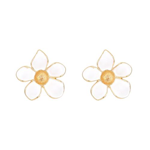 Brass Earring Stud Component, plated, DIY & micro pave cubic zirconia & enamel, golden 