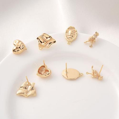 Brass Earring Stud Component, plated, DIY & micro pave cubic zirconia, golden 