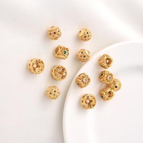 Brass Spacer Beads, with Plastic Pearl, plated, DIY & micro pave cubic zirconia, golden [