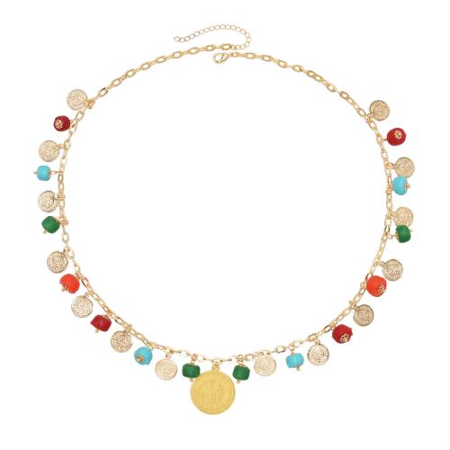 Collier acrylique, alliage de zinc, avec turquoise & Acrylique, Placage, pour femme, doré, Vendu par PC