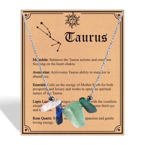 Gemstone Necklaces, Zinc Alloy, with Natural Gravel, handmade, Zodiac symbols jewelry & for woman Approx 51-60 cm [