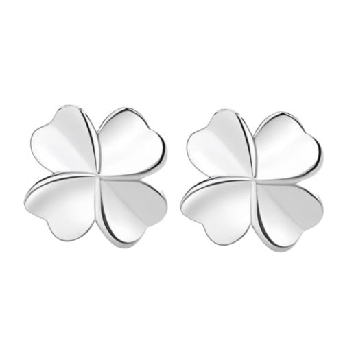 Sterling Silver Stud Earring, Argent sterling 925, Trèfle à quatre feuilles, bijoux de mode & pour femme Vendu par paire[