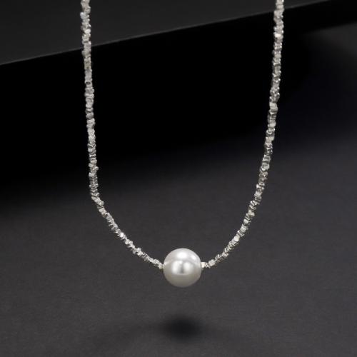 Collar de la joyería de plata esterlina, Plata de ley 925, con Shell Pearl, para mujer, longitud:aproximado 45 cm, Vendido por UD[