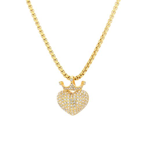 Rhinestone Stainless Steel Pendants, 316 Stainless Steel, Heart, gold color plated, fashion jewelry & Unisex & with rhinestone, golden [