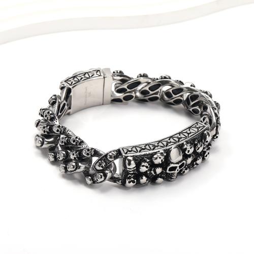 Stainless Steel Chain Bracelets, 304 Stainless Steel, Skull, punk style & for man & blacken, original color, 20mm cm [