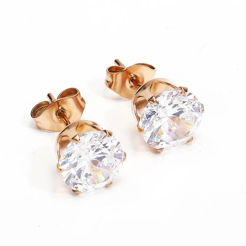 Edelstahl Stud Ohrring, 304 Edelstahl, mit kubischer Zirkonia, Vakuum-Ionen-Beschichtung, Modeschmuck & unisex, keine, 17x8mm, verkauft von Paar[