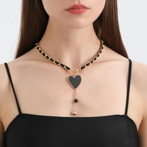 Rhinestone Zinc Alloy Necklace, gold color plated & for woman & enamel & with rhinestone [