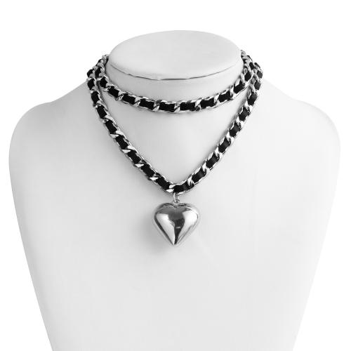 Collier en alliage de zinc, avec velours de coton, coeur, Placage de couleur argentée, pour femme, noire, Vendu par PC[