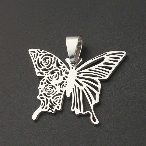 Pendentifs d'animaux en acier inoxydable , Acier inoxydable 304, papillon, Placage, DIY, argent Vendu par PC[