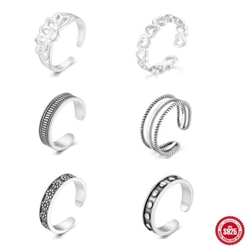 plata de ley 925 Anillo del dedo del pie, diferentes estilos para la opción & para mujer, plateado, tamaño:7, Vendido por UD