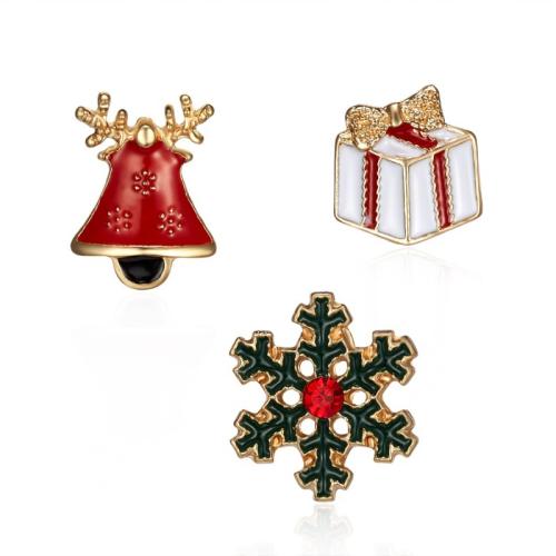 Broche de bijoux de Noël, alliage de zinc, Conception de Noël & trois pièces & styles différents pour le choix & pour femme & émail & avec strass, plus de couleurs à choisir, Vendu par fixé[