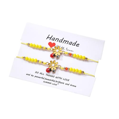 Pulsera del esmalte de la aleación de zinc, con Cordón de cera & Cristal, chapado, 2 piezas & para mujer, más colores para la opción, longitud:aproximado 16-20 cm, Vendido por Set[