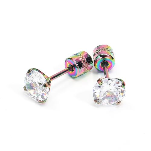 Stainless Steel Cubic Zirconia Stud Earring, 304 Stainless Steel, with Cubic Zirconia, Vacuum Ion Plating, fashion jewelry & Unisex 